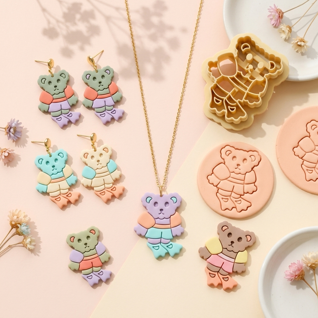 Diver Bear Polymer Clay Cutter | 25–45mm Novelty Earring Cutter | IrisCrafts7