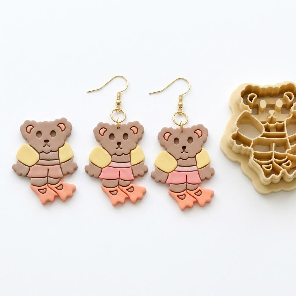 Diver Bear Polymer Clay Cutter | 25–45mm Novelty Earring Cutter | IrisCrafts7