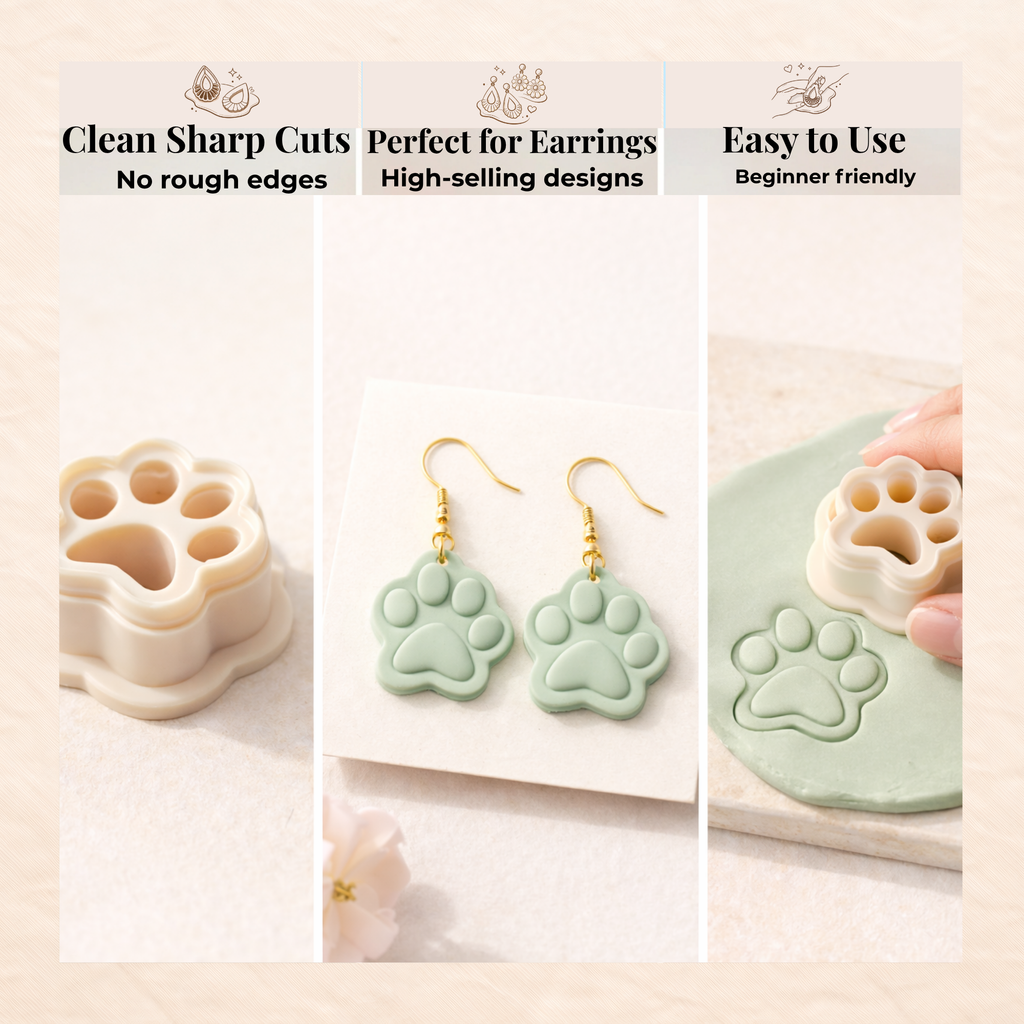 Dog Paw Polymer Clay Cutter | 3D Printed Paw Print Clay Earring Cutter | Pet Lover Clay Tool | Dog Mum Jewellery Making
