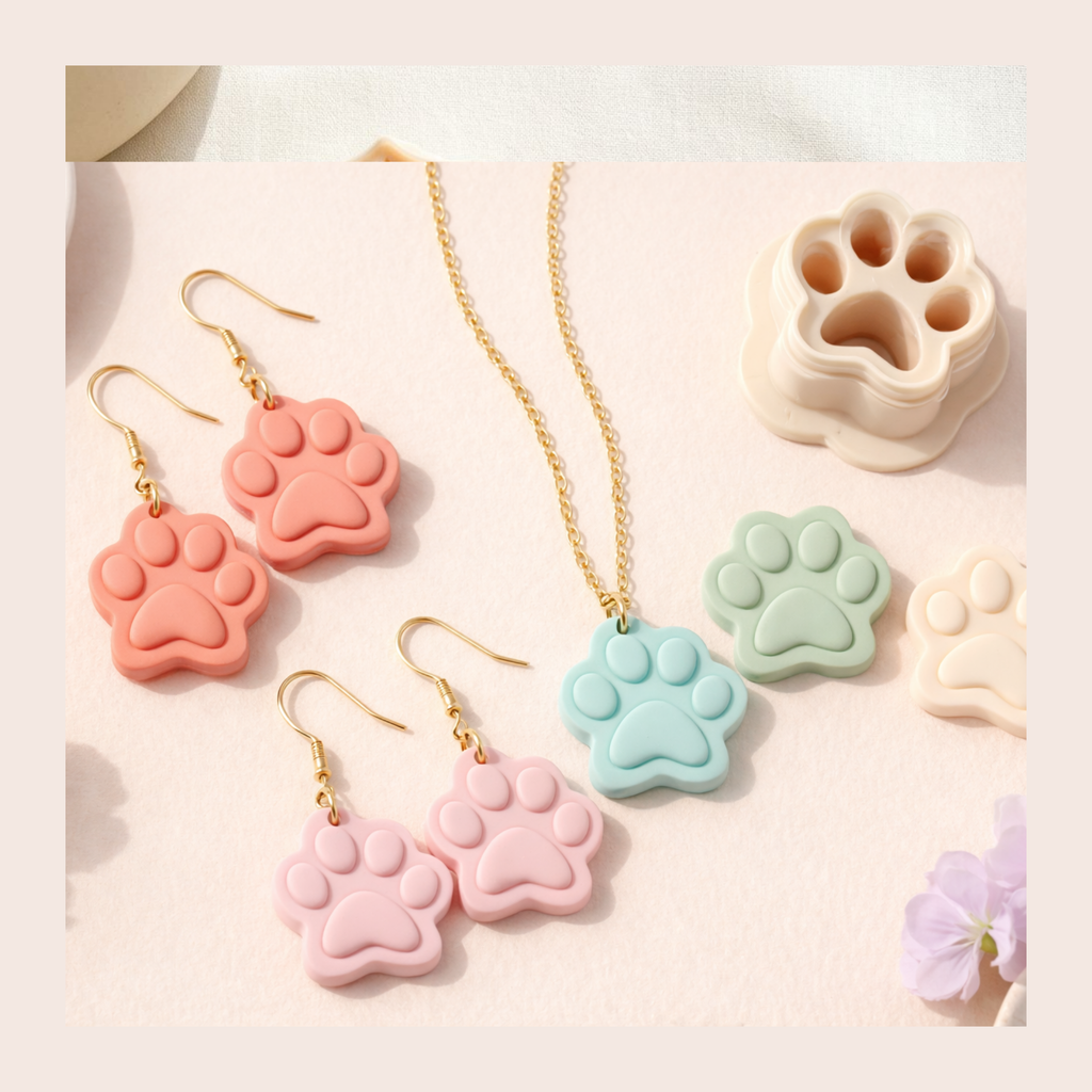 Dog Paw Polymer Clay Cutter | 3D Printed Paw Print Clay Earring Cutter | Pet Lover Clay Tool | Dog Mum Jewellery Making