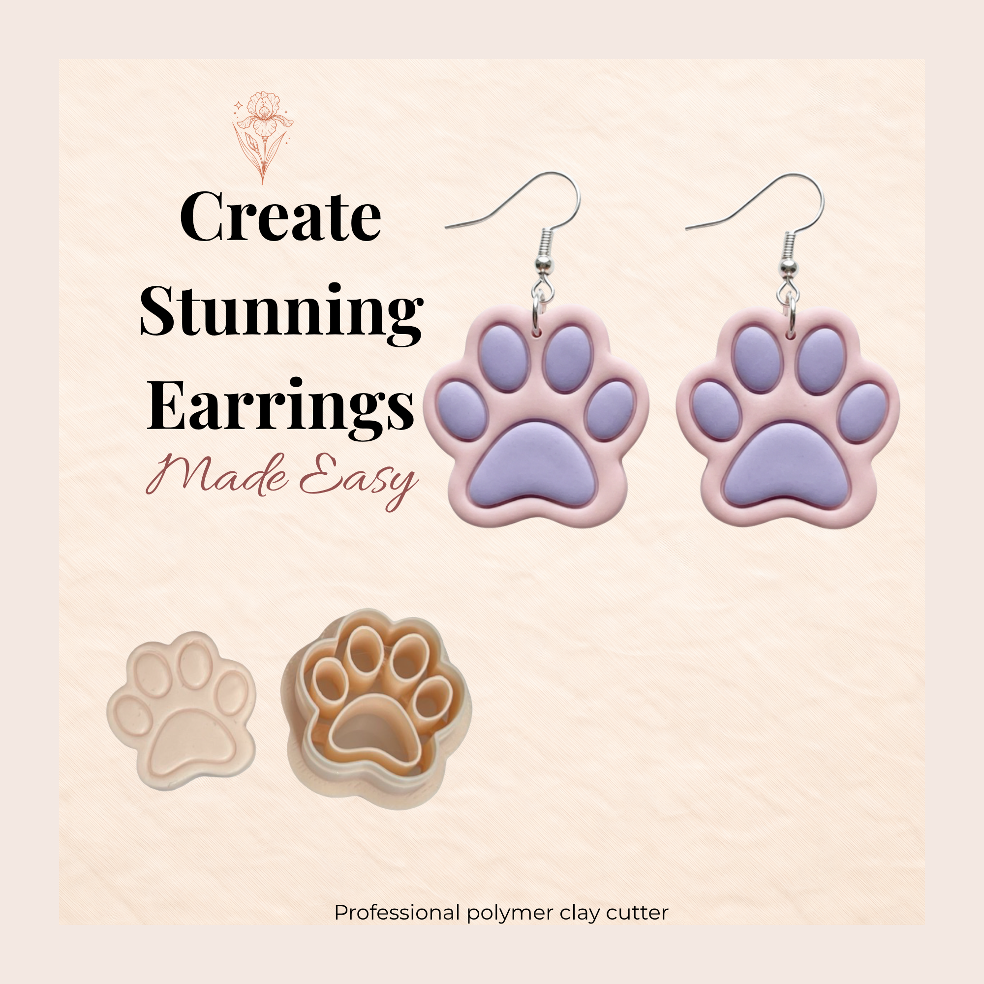 Dog Paw 1 Polymer Clay Cutter | 3D Printed Paw Print Clay Earring Cutter | Pet Lover Jewellery Making Tool | Dog Mum Gift