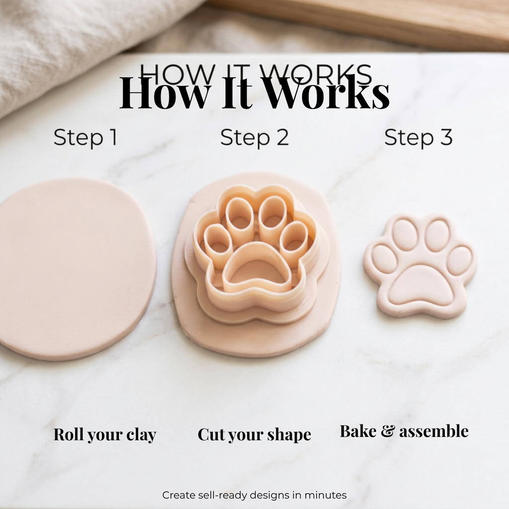 Dog Paw 1 Polymer Clay Cutter | 3D Printed Paw Print Clay Earring Cutter | Pet Lover Jewellery Making Tool | Dog Mum Gift
