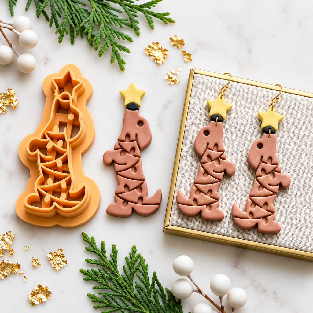 Dog in Christmas Lights Polymer Clay Cutter | Festive Earring Tool
