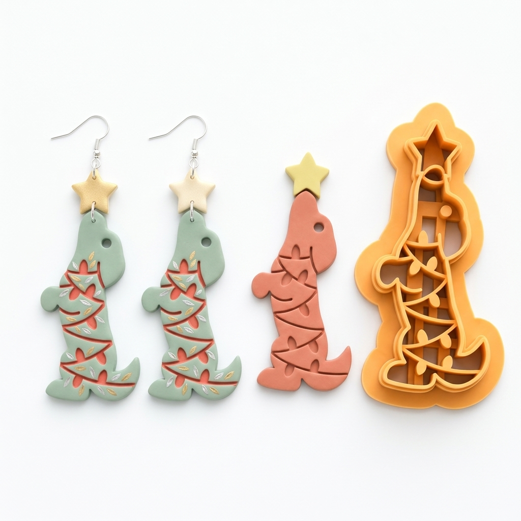 Dog in Christmas Lights Polymer Clay Cutter | Festive Earring Tool