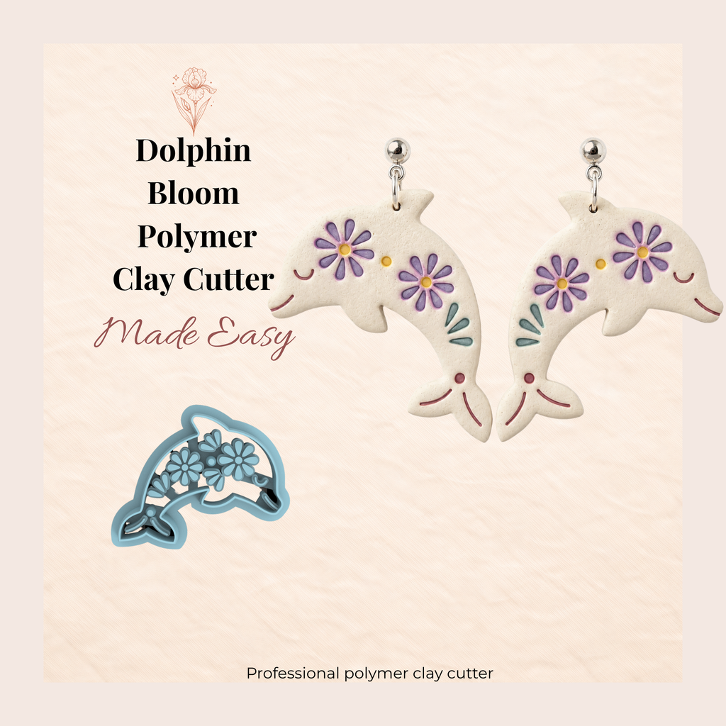 Dolphin Bloom Polymer Clay Cutter | 30–45mm | Dolphin Shape Clay Cutter | Earring Jewellery Making Tool