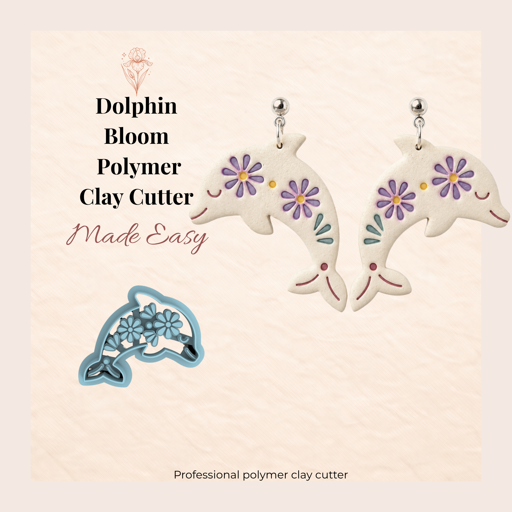Dolphin Bloom Polymer Clay Cutter | 30–45mm | Dolphin Shape Clay Cutter | Earring Jewellery Making Tool