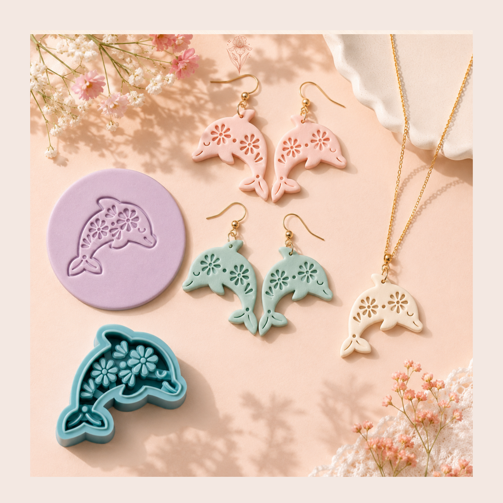 Dolphin Bloom Polymer Clay Cutter | 30–45mm | Dolphin Shape Clay Cutter | Earring Jewellery Making Tool