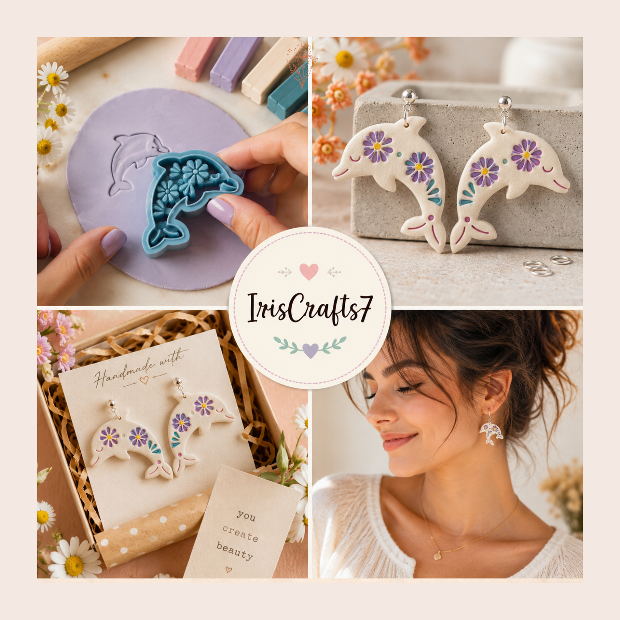 Dolphin Bloom Polymer Clay Cutter | 30–45mm | Dolphin Shape Clay Cutter | Earring Jewellery Making Tool