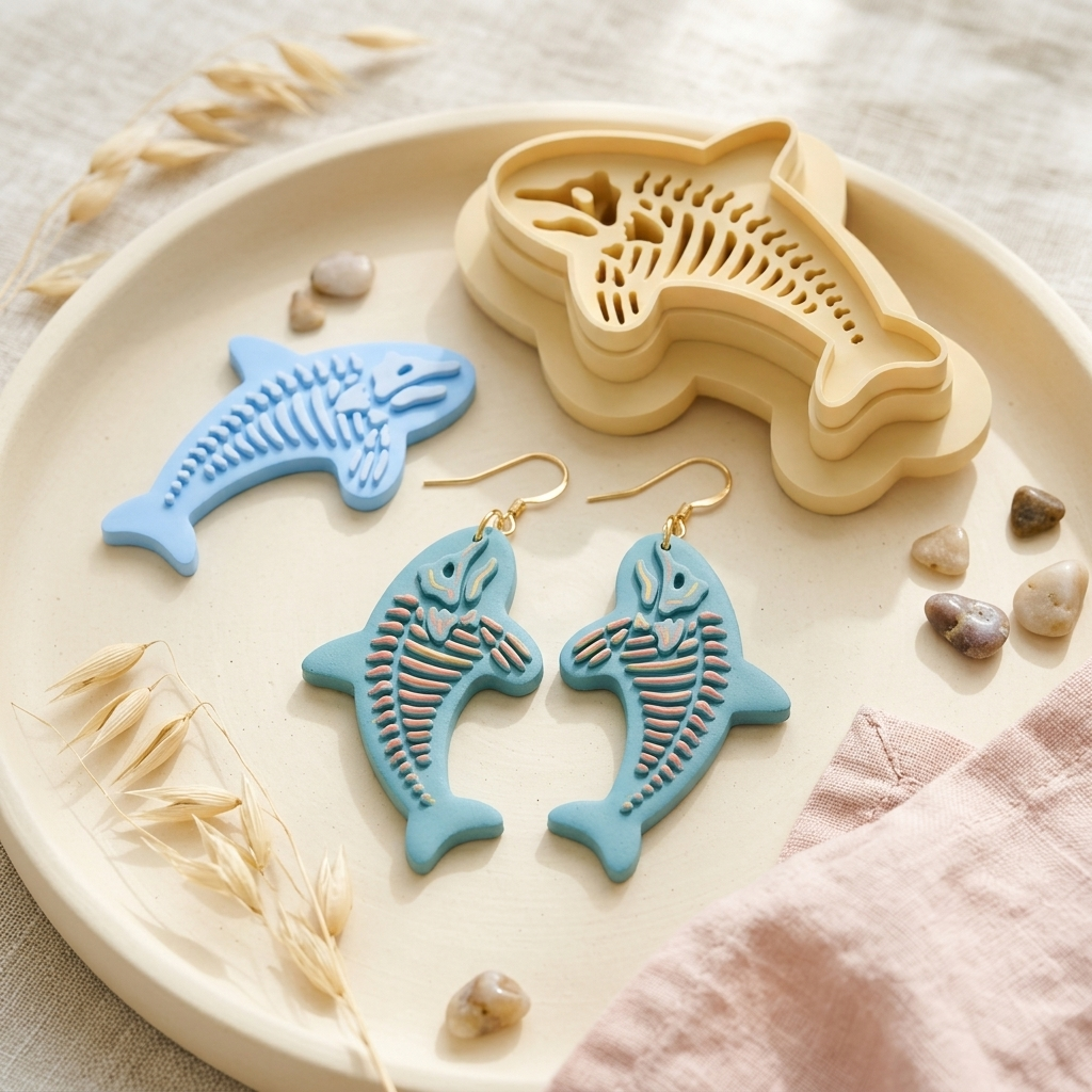 Dolphin Skeleton 2 Polymer Clay Cutter | 25–45mm Halloween Gothic Earring Cutter | IrisCrafts7