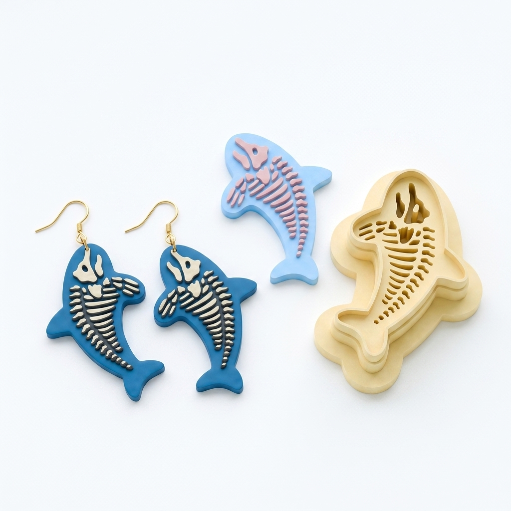 Dolphin Skeleton 2 Polymer Clay Cutter | 25–45mm Halloween Gothic Earring Cutter | IrisCrafts7