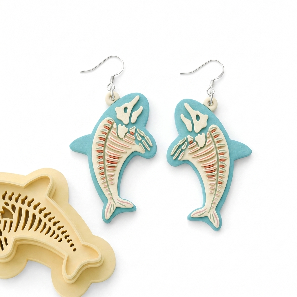 Dolphin Skeleton 2 Polymer Clay Cutter | 25–45mm Halloween Gothic Earring Cutter | IrisCrafts7