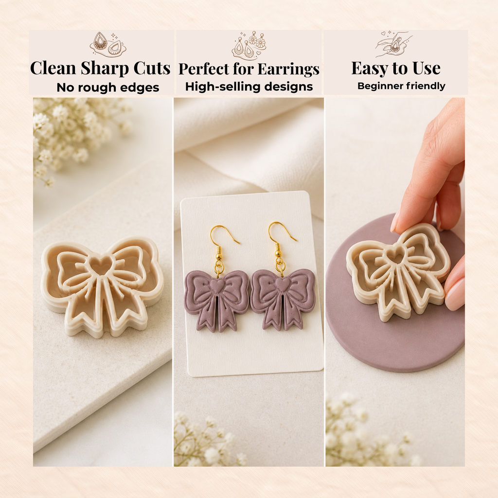 Double Coquette Bow 2 Polymer Clay Cutter 25–45mm | Cute Earring Cutter | IrisCrafts7