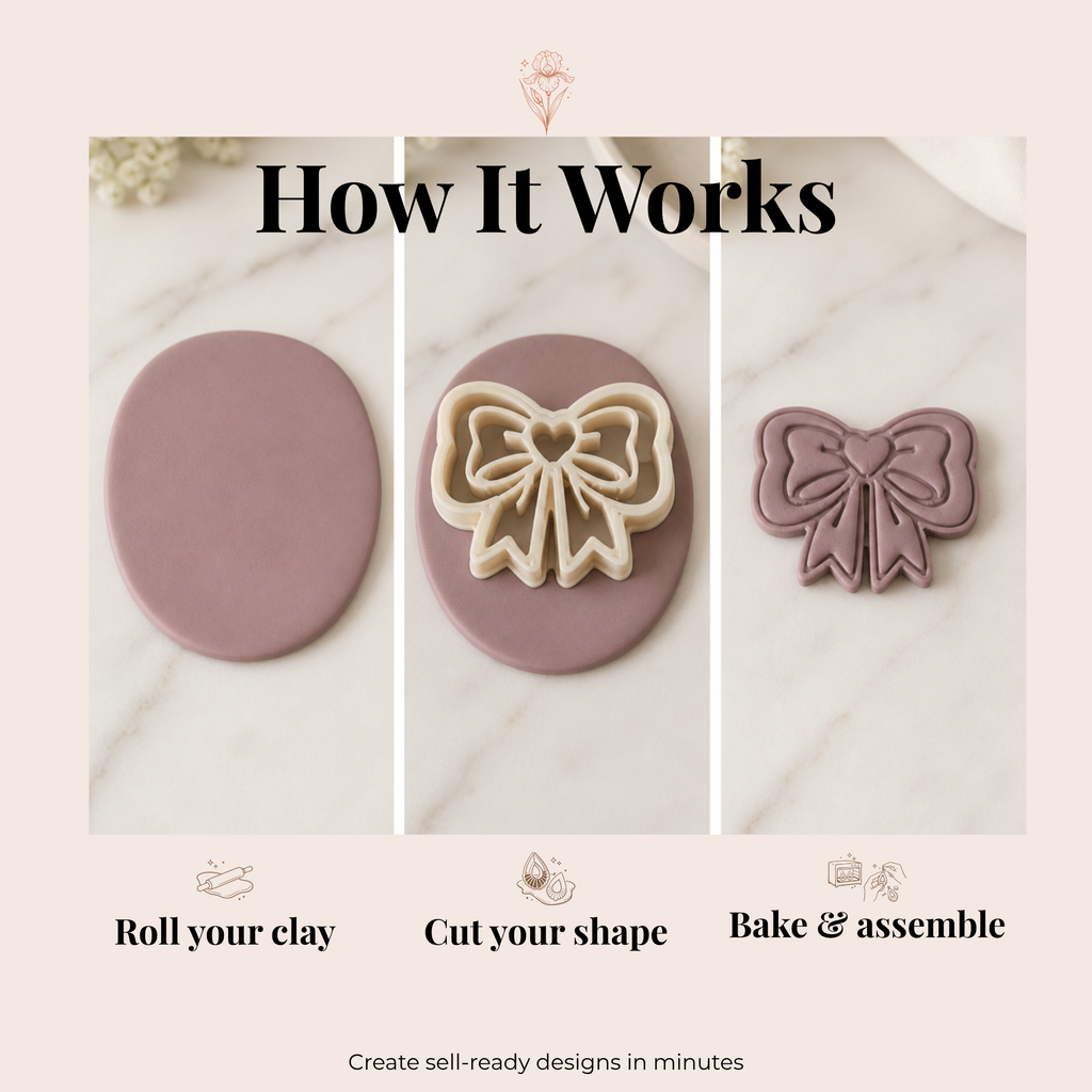 Double Coquette Bow 2 Polymer Clay Cutter 25–45mm | Cute Earring Cutter | IrisCrafts7