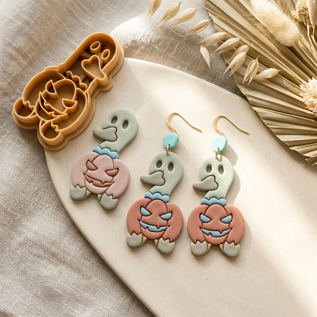 Duck Pumpkin Polymer Clay Cutter | 25–45mm | Halloween Duck Pumpkin Shape Clay Cutter | Earring Jewellery Making Tool