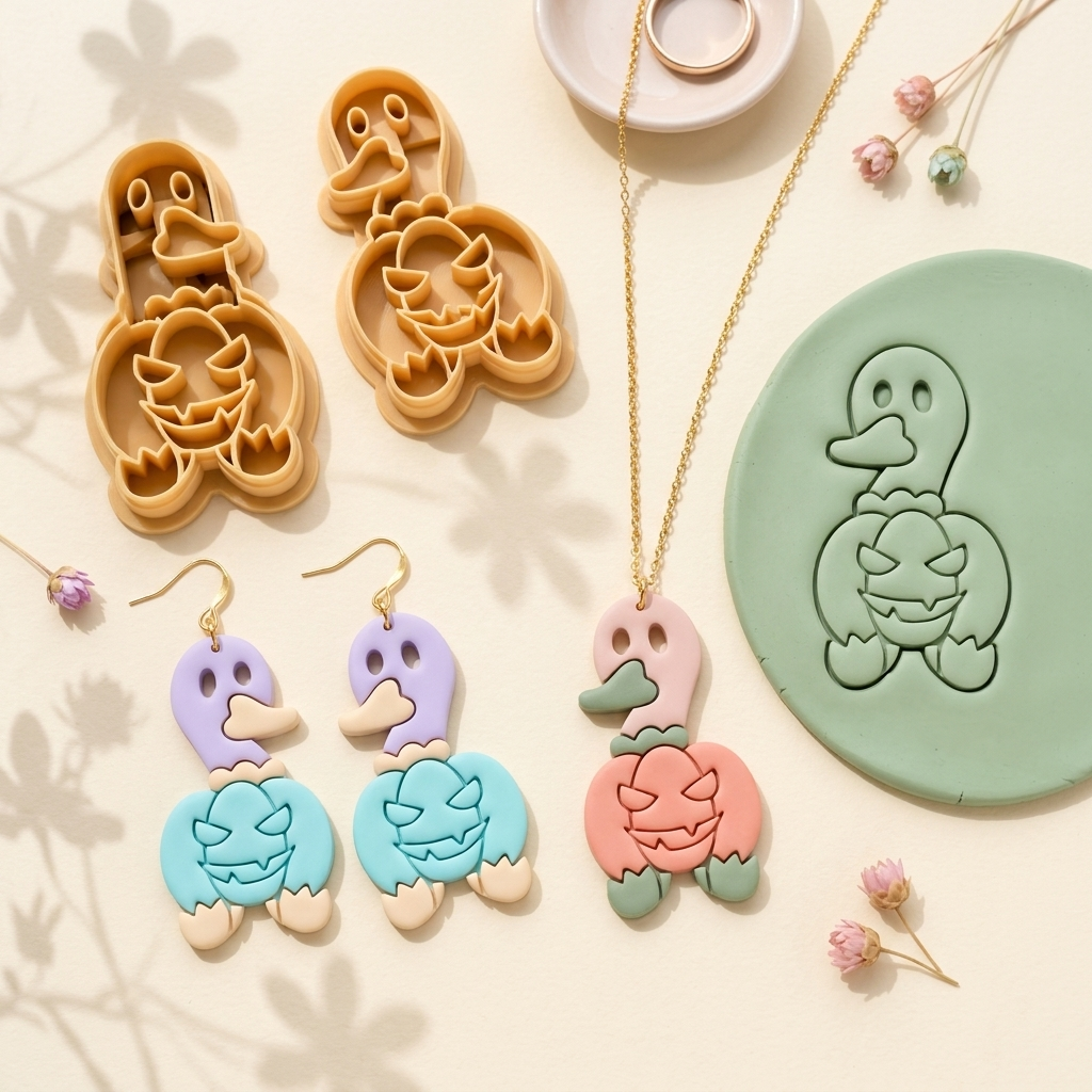 Duck Pumpkin Polymer Clay Cutter | 25–45mm | Halloween Duck Pumpkin Shape Clay Cutter | Earring Jewellery Making Tool
