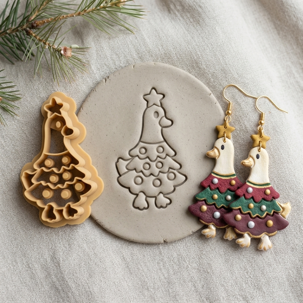 Duck Xmas Tree Polymer Clay Cutter | Funny Christmas Earring Tool