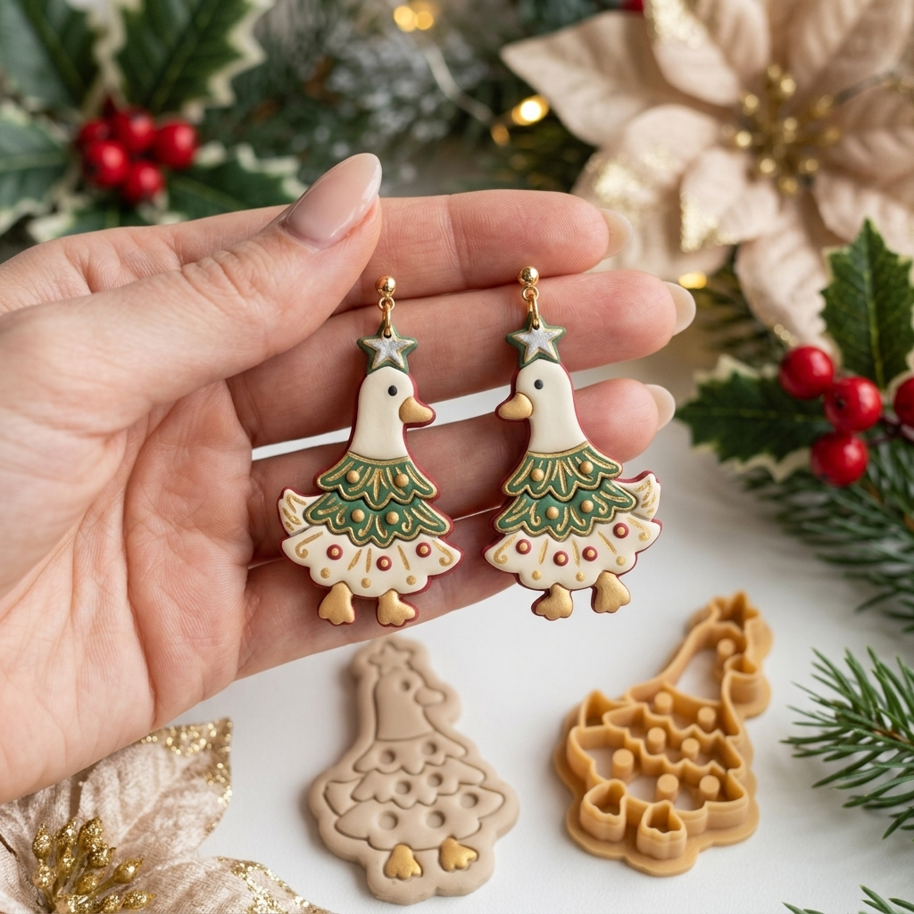 Duck Xmas Tree Polymer Clay Cutter | Funny Christmas Earring Tool