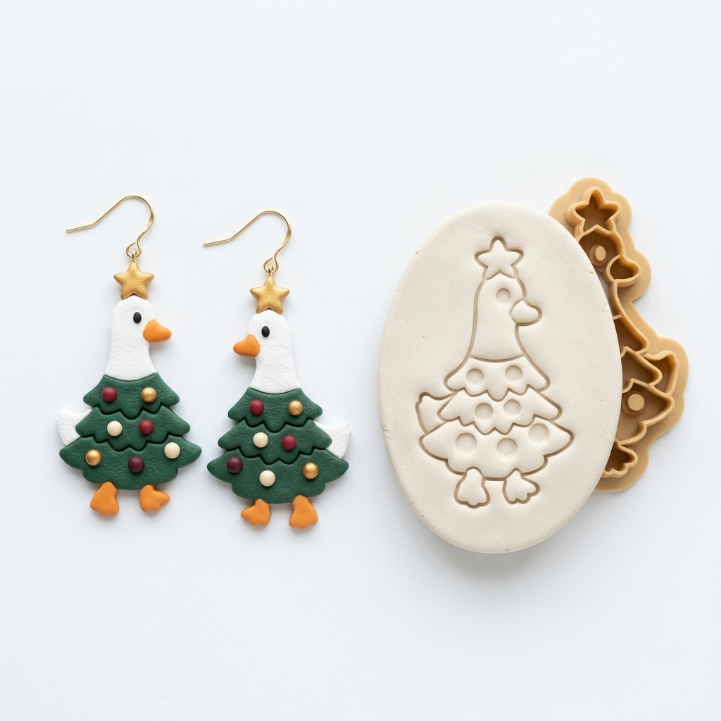 Duck Xmas Tree Polymer Clay Cutter | Funny Christmas Earring Tool