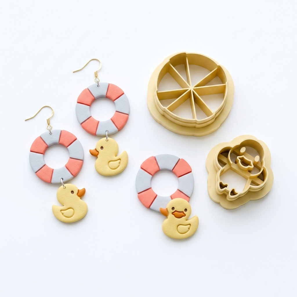 Duck on a Lifebuoy Polymer Clay Cutter Set of 2 | 25–45mm Nautical Earring Cutter | IrisCrafts7