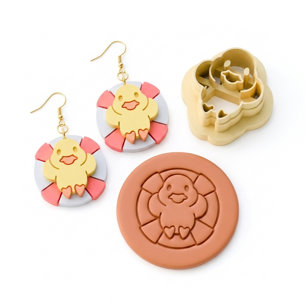 Duck on a Lifebuoy Polymer Clay Cutter Set of 2 | 25–45mm Nautical Earring Cutter | IrisCrafts7