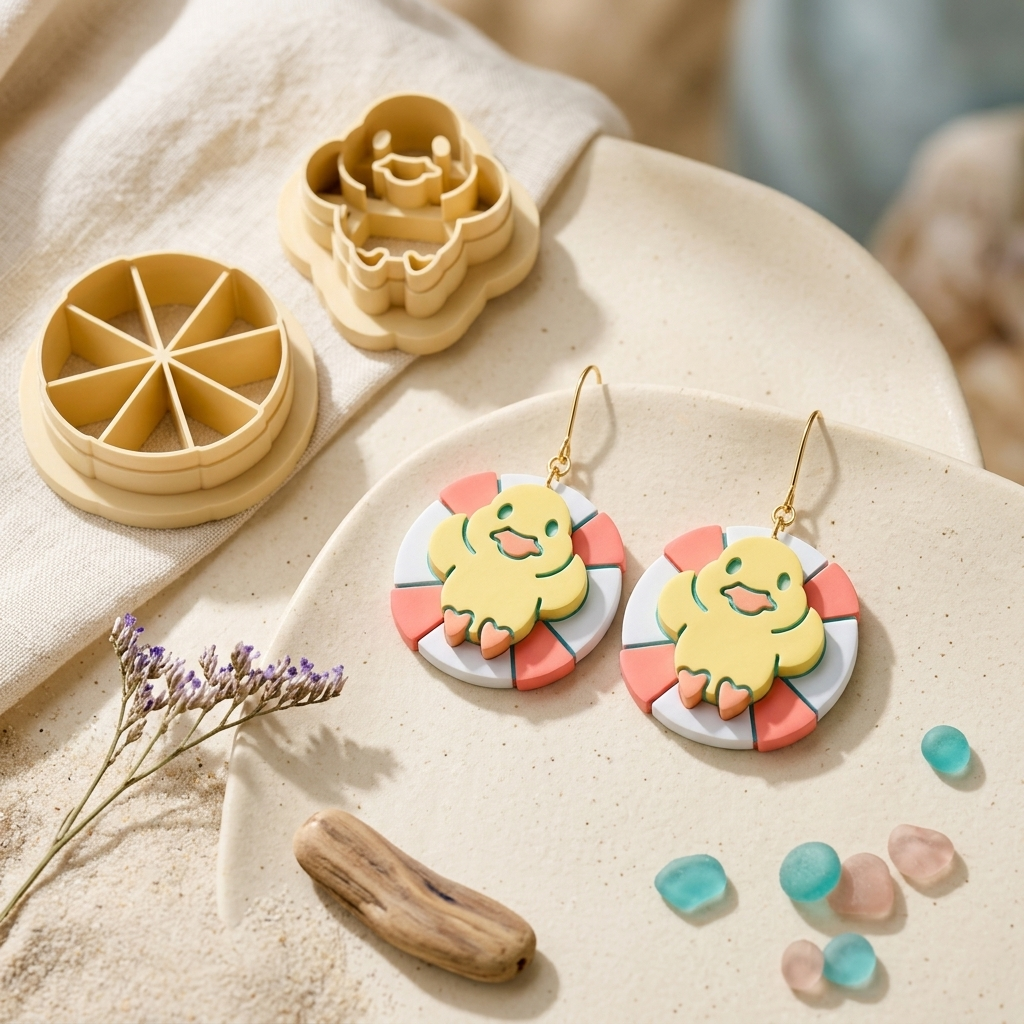 Duck on a Lifebuoy Polymer Clay Cutter Set of 2 | 25–45mm Nautical Earring Cutter | IrisCrafts7