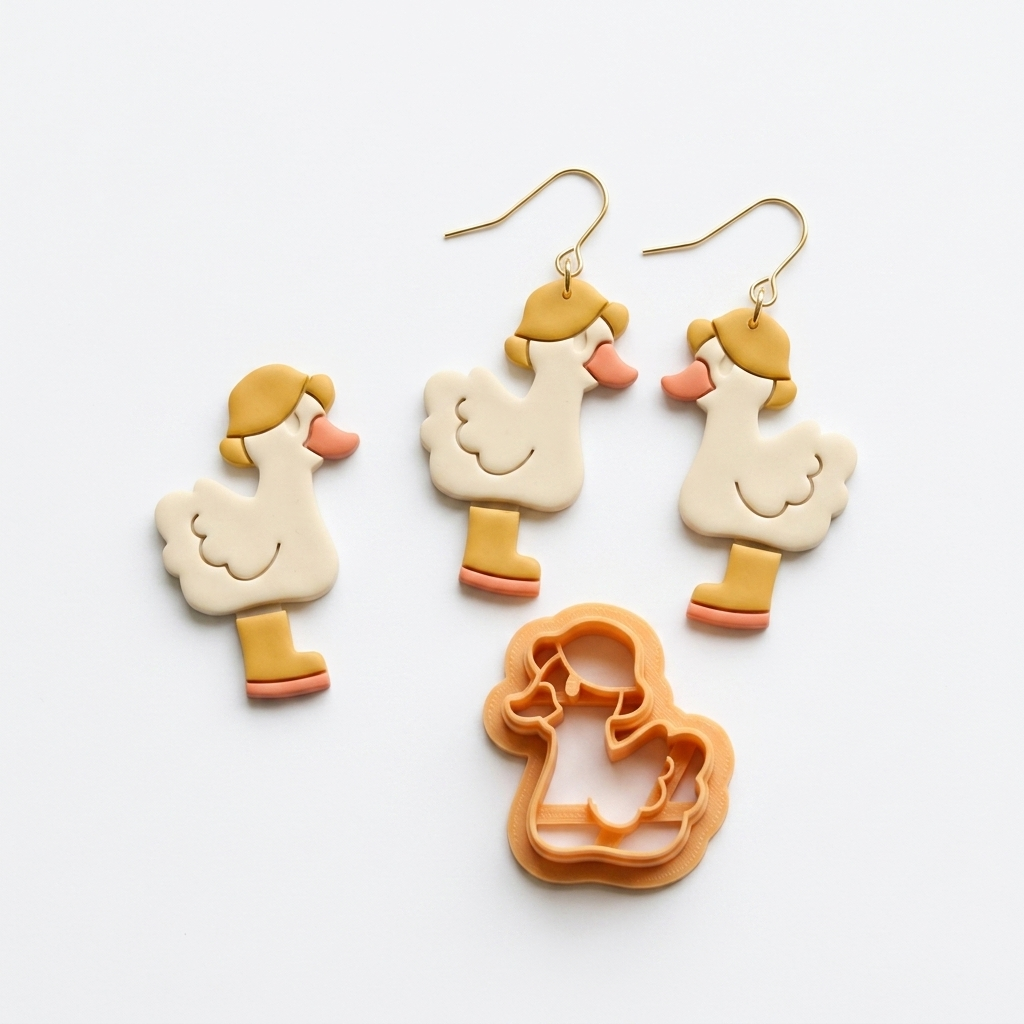 Duck with Hat and Boots Polymer Clay Cutter | 25–45mm | Cute Duck Shape Clay Cutter | Earring Jewellery Making Tool
