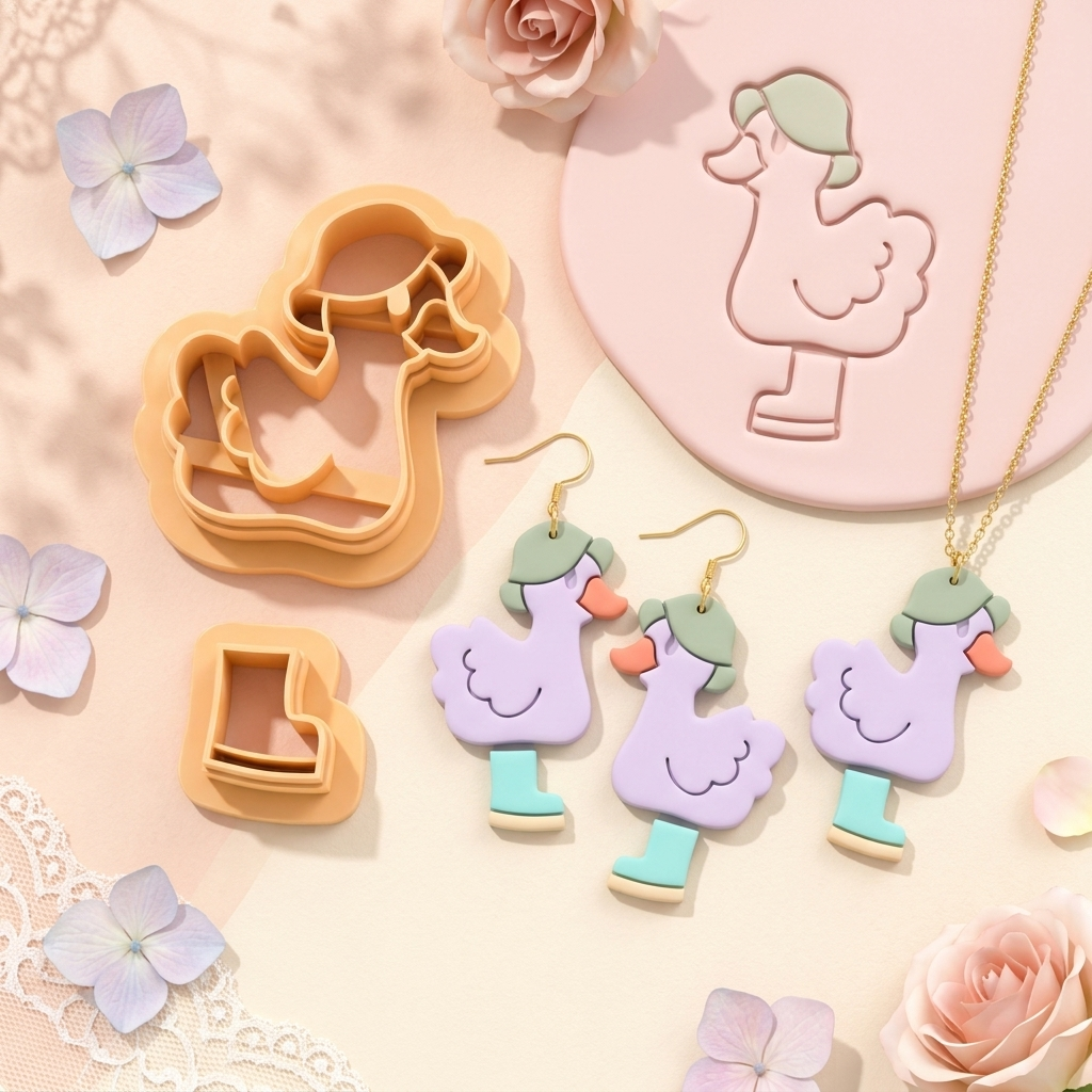 Duck with Hat and Boots Polymer Clay Cutter | 25–45mm | Cute Duck Shape Clay Cutter | Earring Jewellery Making Tool