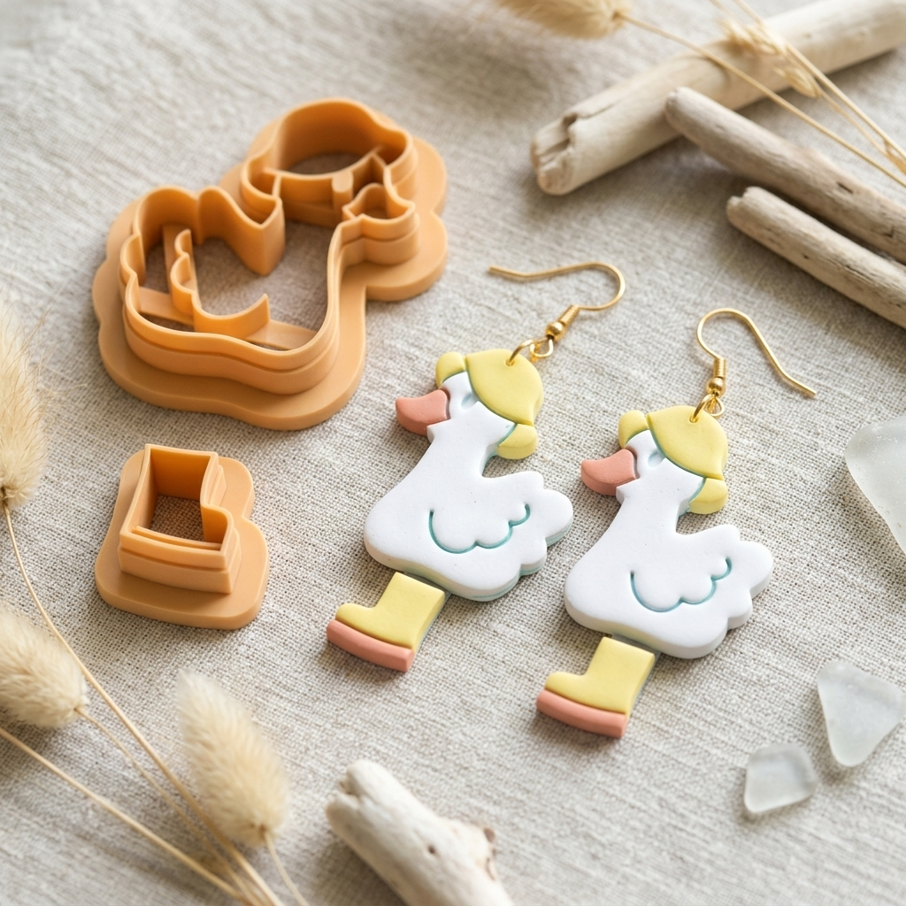 Duck with Hat and Boots Polymer Clay Cutter | 25–45mm | Cute Duck Shape Clay Cutter | Earring Jewellery Making Tool