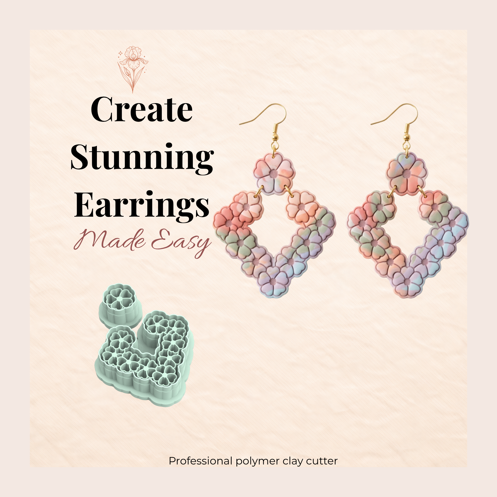 Earthy Lace Polymer Clay Cutter | 3D Printed Lace Detail Clay Earring Cutter | Boho Textured Clay Tool | Jewellery Making Supplies