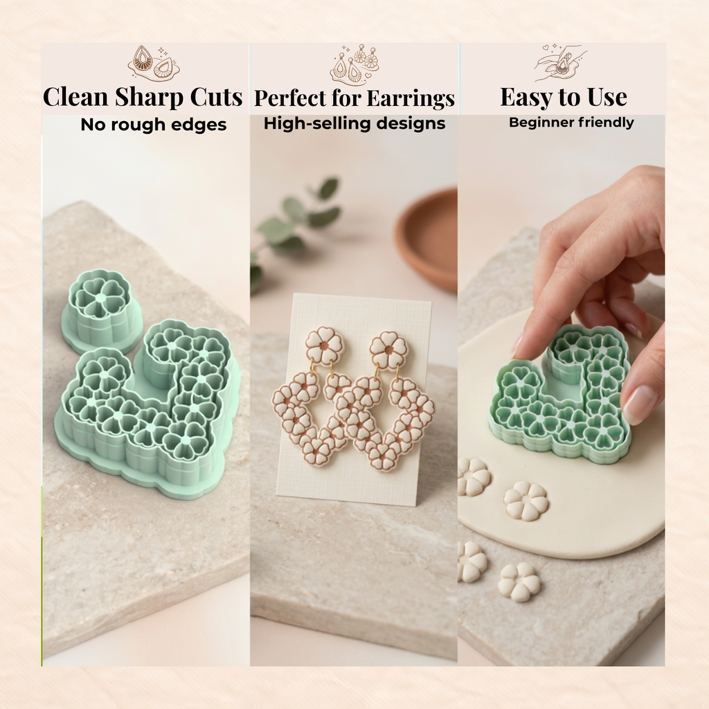 Earthy Lace Polymer Clay Cutter | 3D Printed Lace Detail Clay Earring Cutter | Boho Textured Clay Tool | Jewellery Making Supplies
