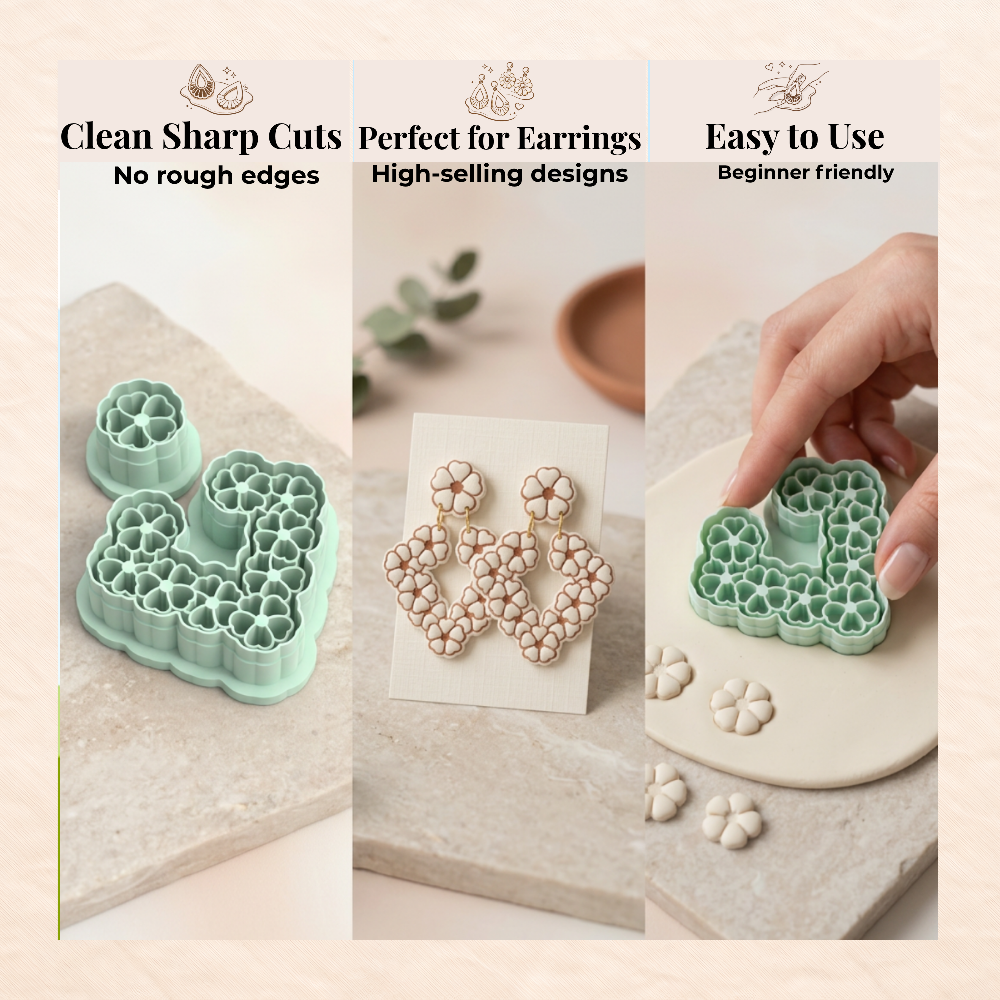 Earthy Lace Polymer Clay Cutter | 3D Printed Lace Detail Clay Earring Cutter | Boho Textured Clay Tool | Jewellery Making Supplies