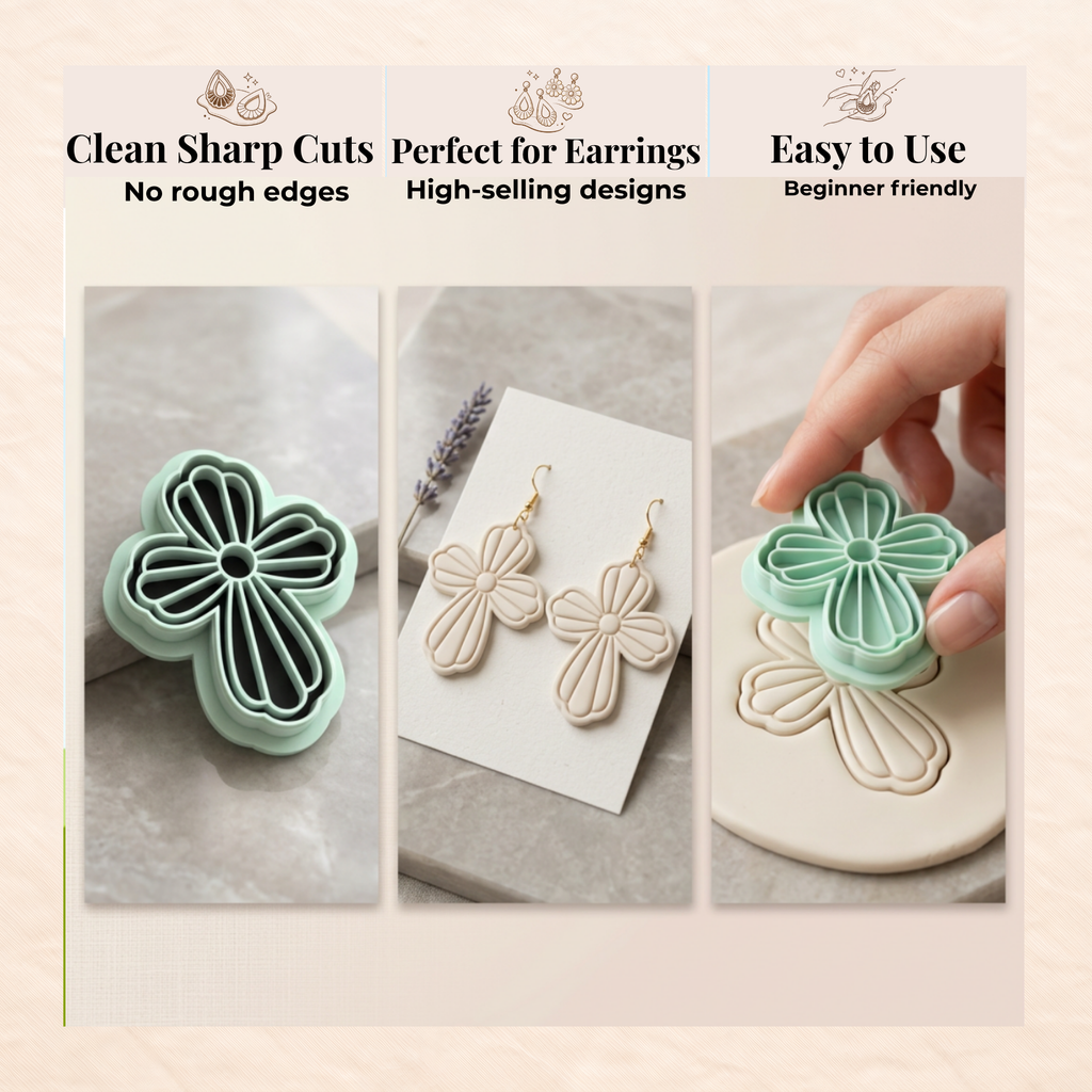Easter Petal Cross Polymer Clay Cutter | 3D Printed Floral Cross Clay Earring Cutter | Easter Clay Tool | Religious Jewellery Making Supplies