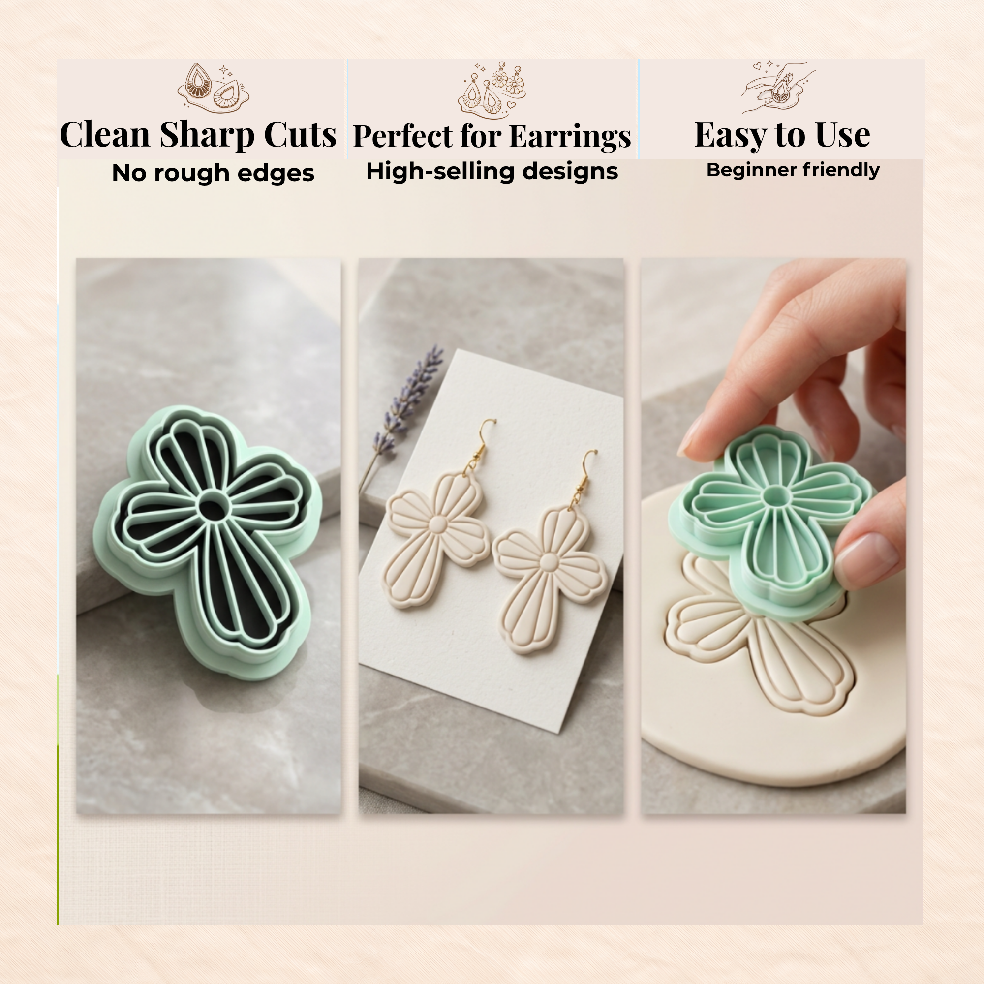 Easter Petal Cross Polymer Clay Cutter | 3D Printed Floral Cross Clay Earring Cutter | Easter Clay Tool | Religious Jewellery Making Supplies