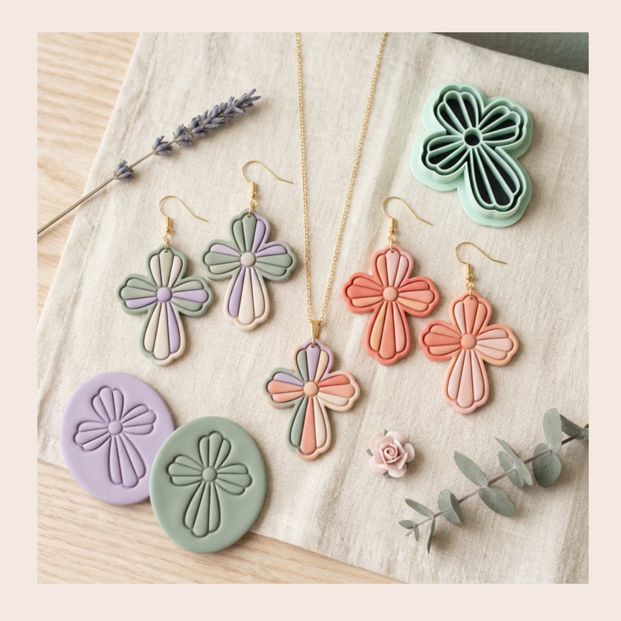 Easter Petal Cross Polymer Clay Cutter | 3D Printed Floral Cross Clay Earring Cutter | Easter Clay Tool | Religious Jewellery Making Supplies