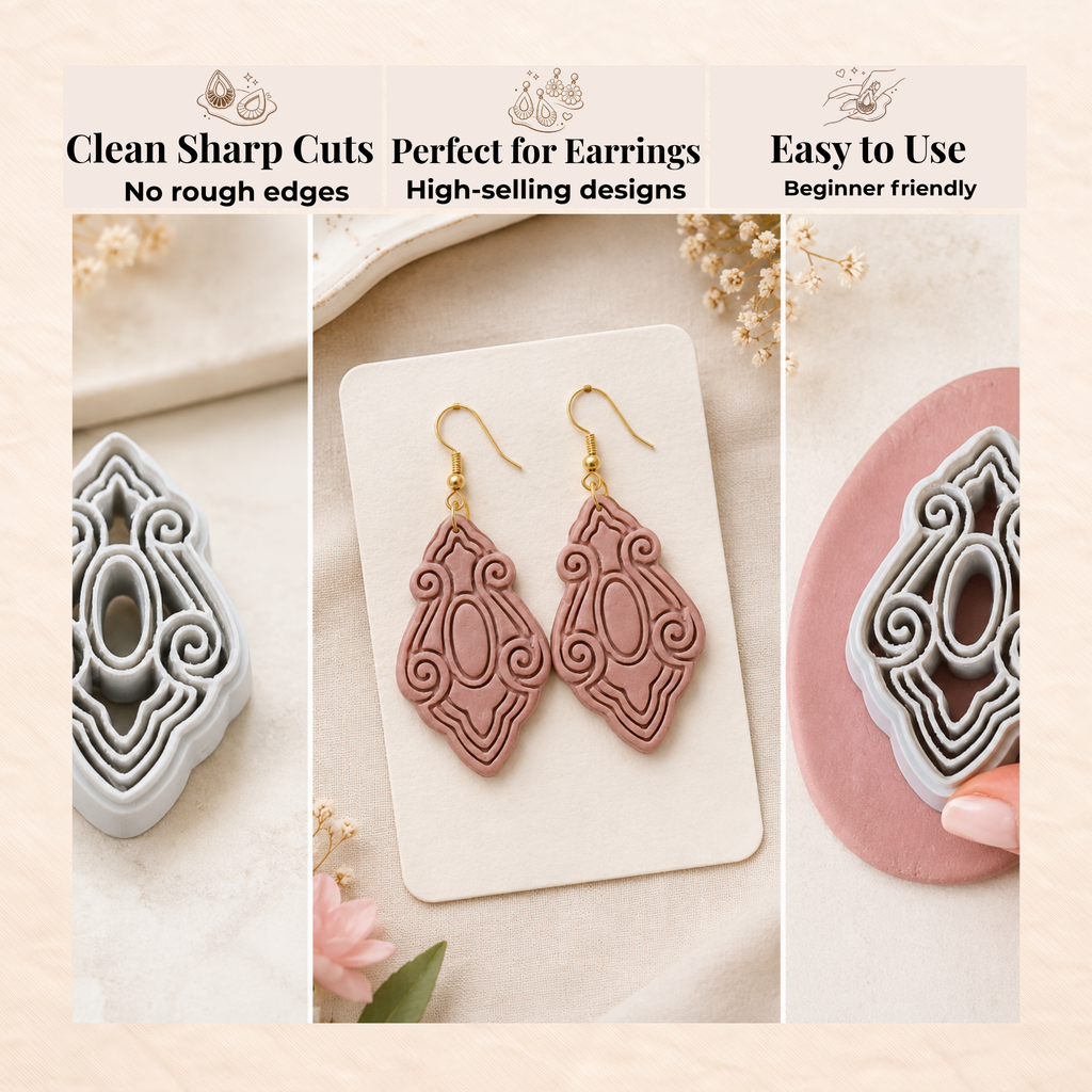 Elegant Scroll Polymer Clay Cutter | 30–50mm | Scroll Shape Clay Cutter | Earring Jewellery Making Tool