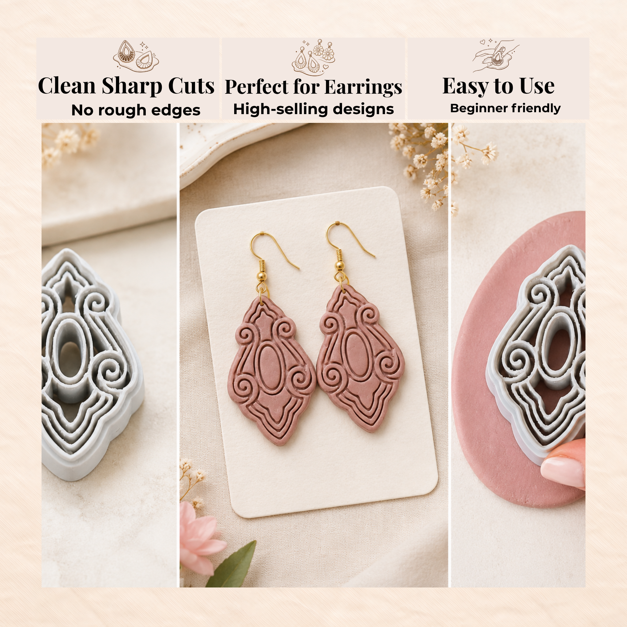 Elegant Scroll Polymer Clay Cutter | 30–50mm | Scroll Shape Clay Cutter | Earring Jewellery Making Tool