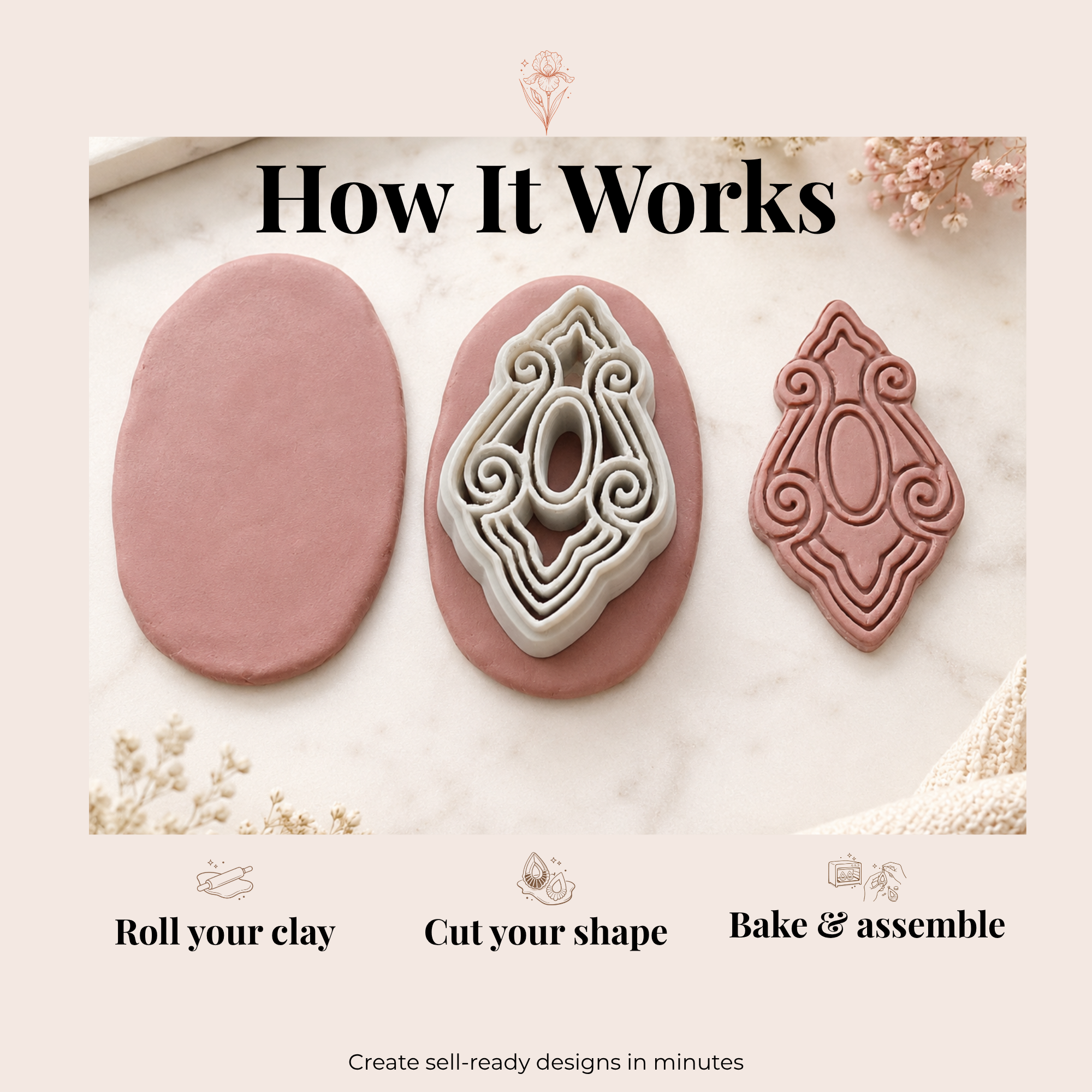Elegant Scroll Polymer Clay Cutter | 30–50mm | Scroll Shape Clay Cutter | Earring Jewellery Making Tool