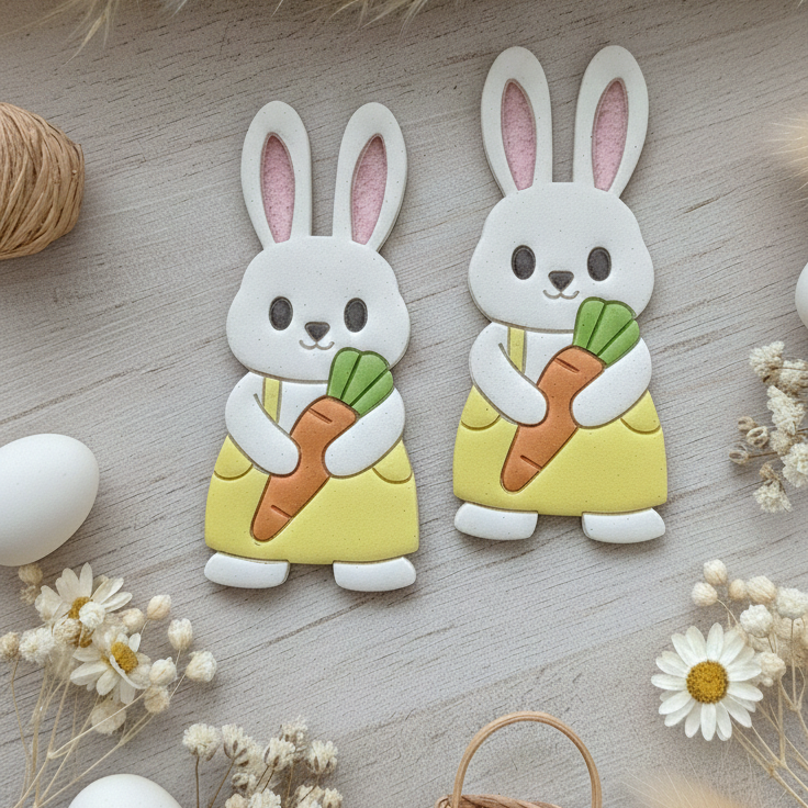 Farmer Bunny Polymer Clay Cutter for Easter Earrings