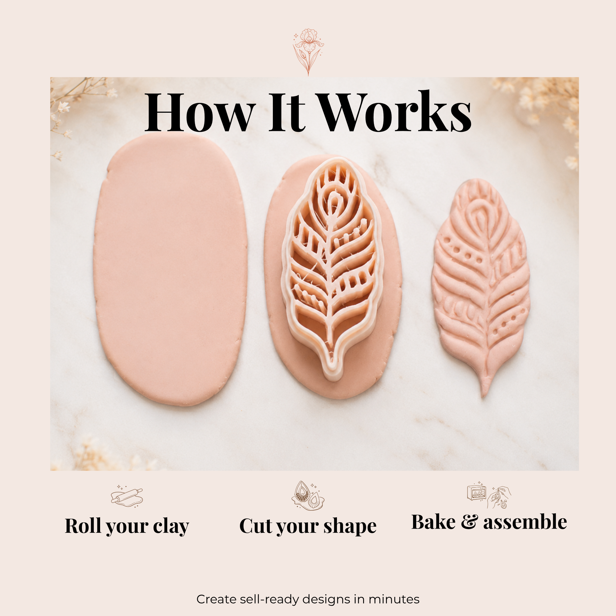 Feather 2 Polymer Clay Cutter | 30–50mm | Feather Shape Clay Cutter | Earring Jewellery Making Tool