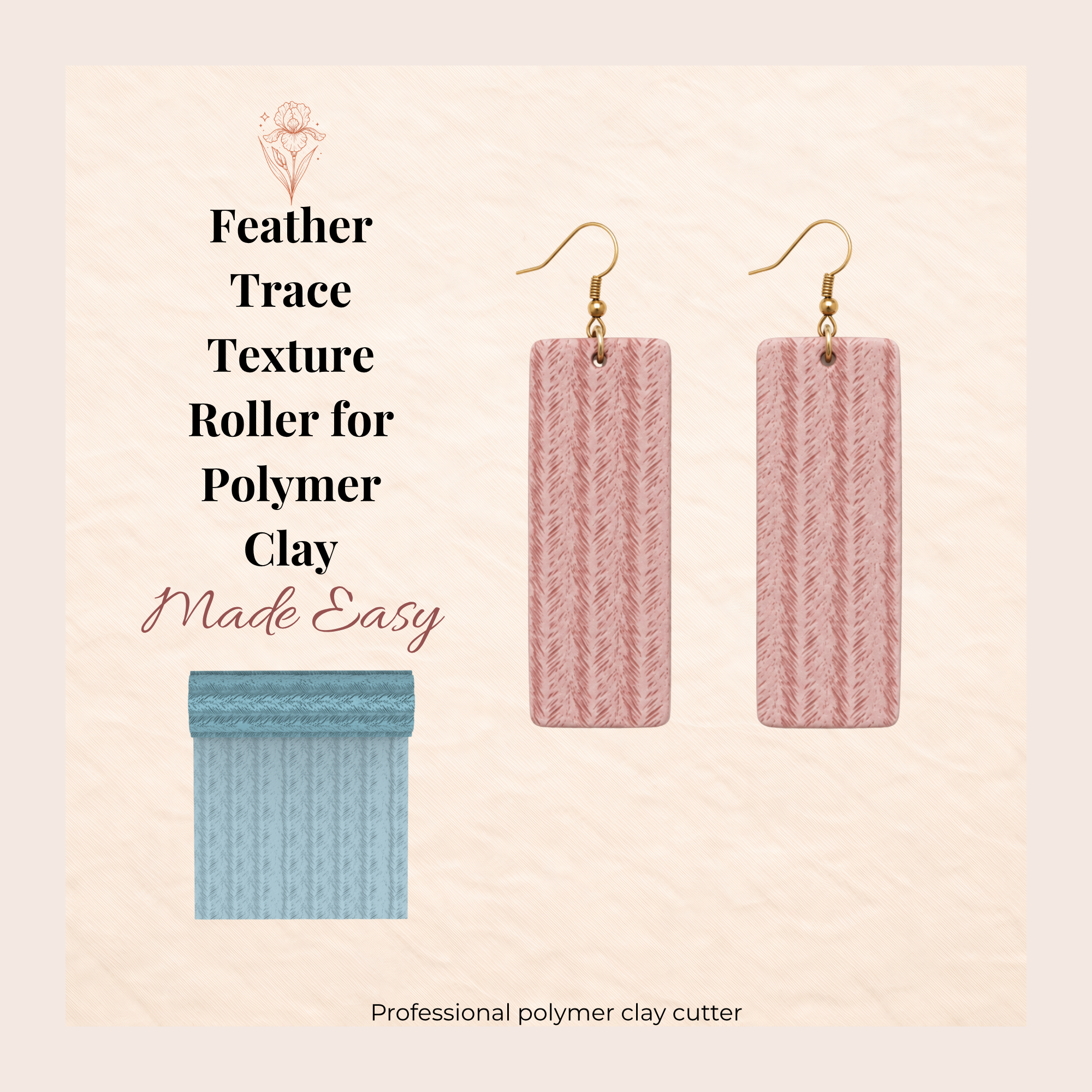 Feather Trace Texture Roller for Polymer Clay | 24x80mm | Feather Pattern Clay Roller | Jewellery Making Tool