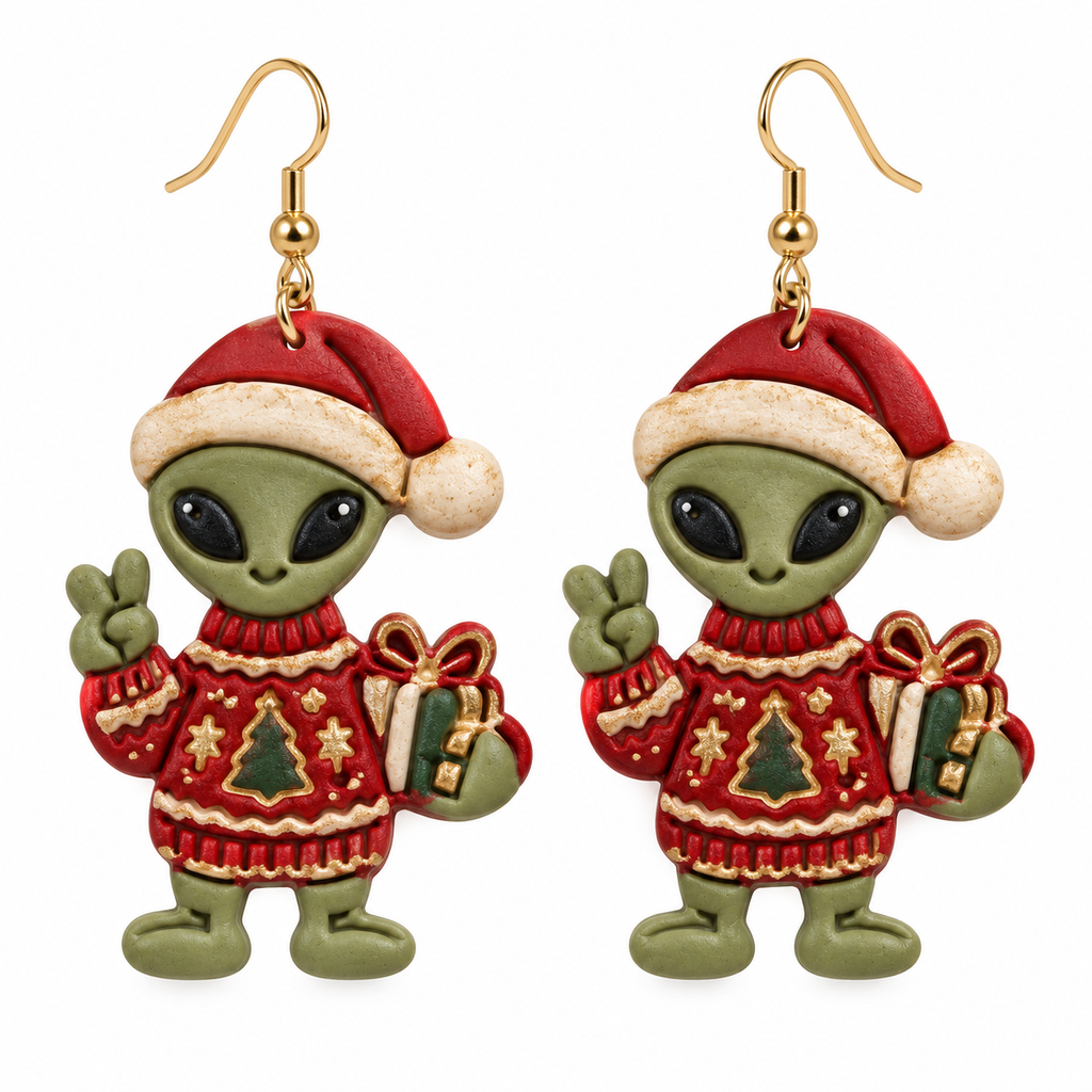 Festive Alien with Gift Polymer Clay Cutter | Funny Christmas Earring Tool