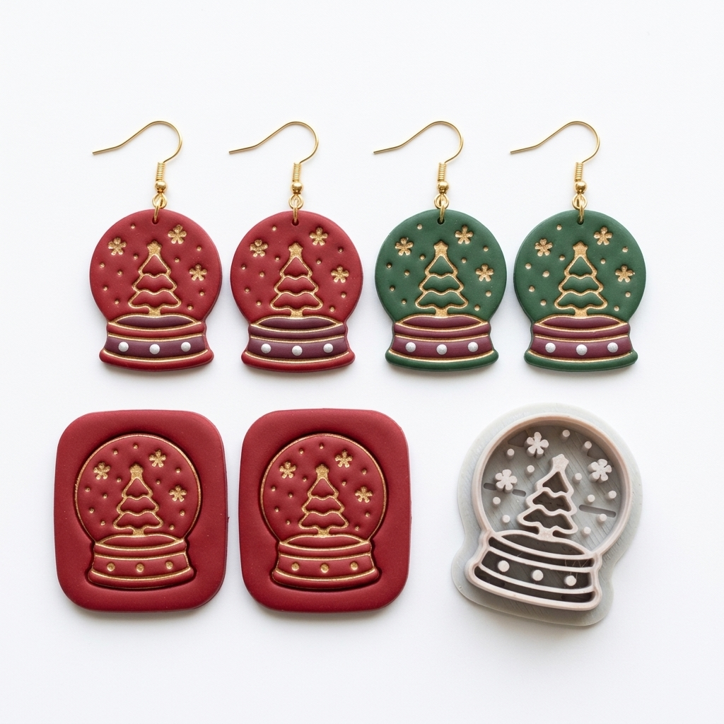 Festive Snow Globe Polymer Clay Cutter | Christmas Earring Tool