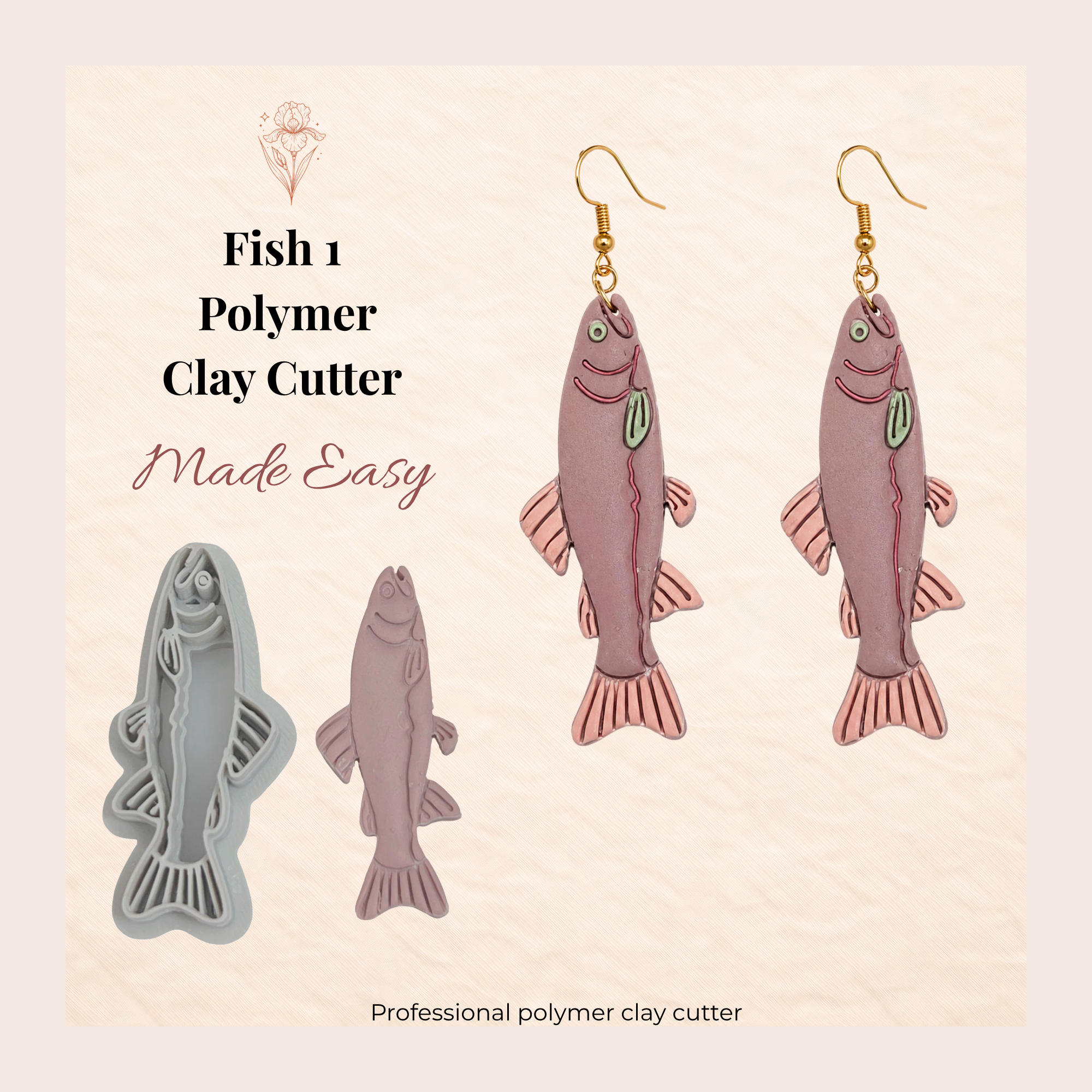 Fish 1 Polymer Clay Cutter 45–60mm | Large Ocean Earring Cutter | IrisCrafts7