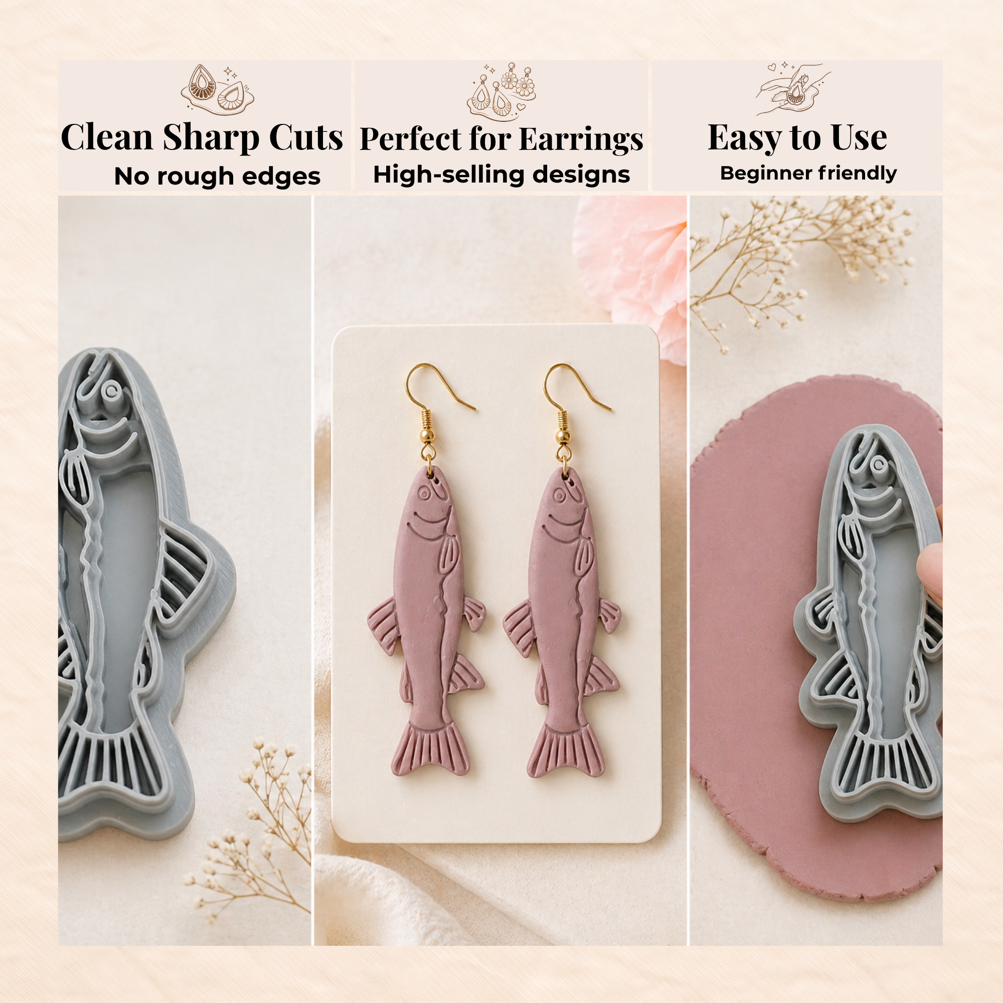 Fish 1 Polymer Clay Cutter 45–60mm | Large Ocean Earring Cutter | IrisCrafts7