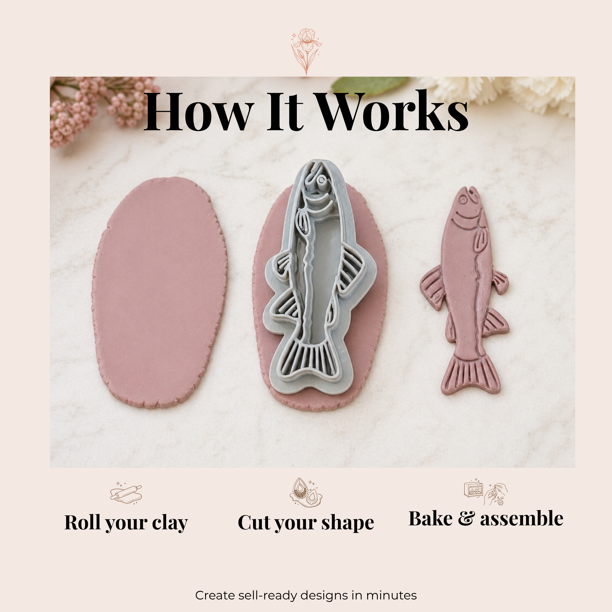 Fish 1 Polymer Clay Cutter 45–60mm | Large Ocean Earring Cutter | IrisCrafts7