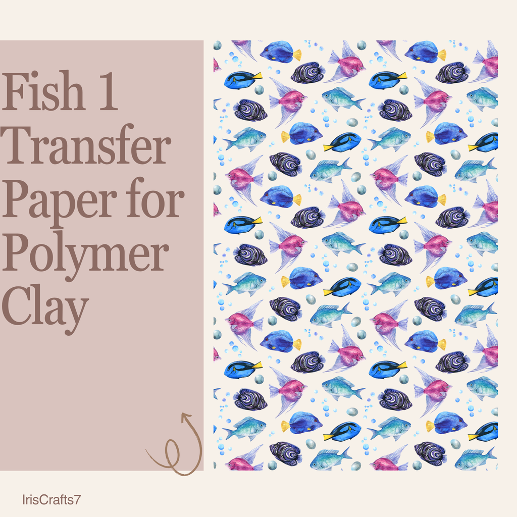 Fish 1 Transfer Paper for Polymer Clay 150x100mm | Ocean Clay Transfer | IrisCrafts7