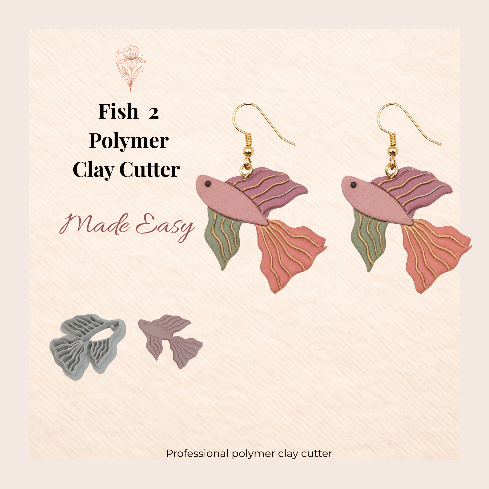 Fish 2 Polymer Clay Cutter 30–50mm | Ocean Earring Cutter | IrisCrafts7