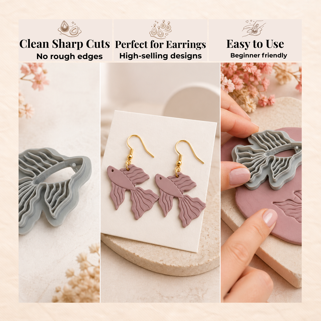 Fish 2 Polymer Clay Cutter 30–50mm | Ocean Earring Cutter | IrisCrafts7