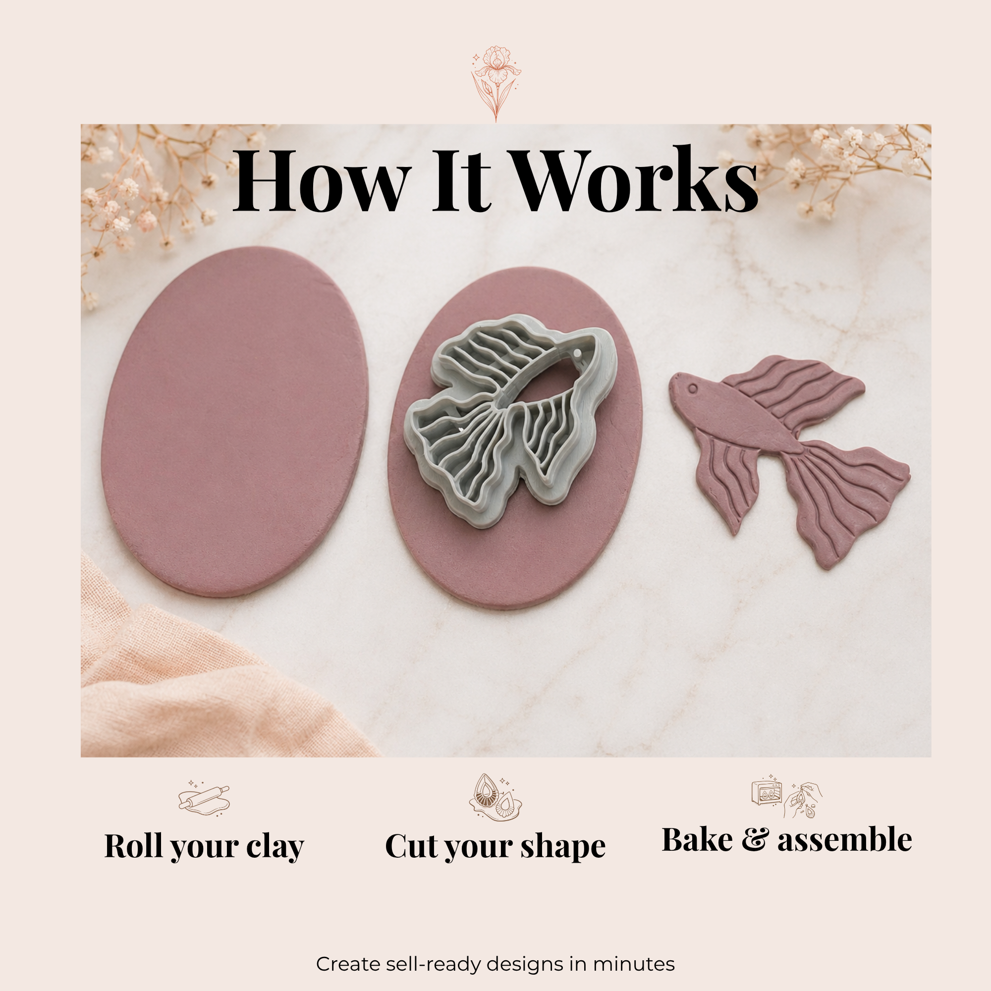 Fish 2 Polymer Clay Cutter 30–50mm | Ocean Earring Cutter | IrisCrafts7