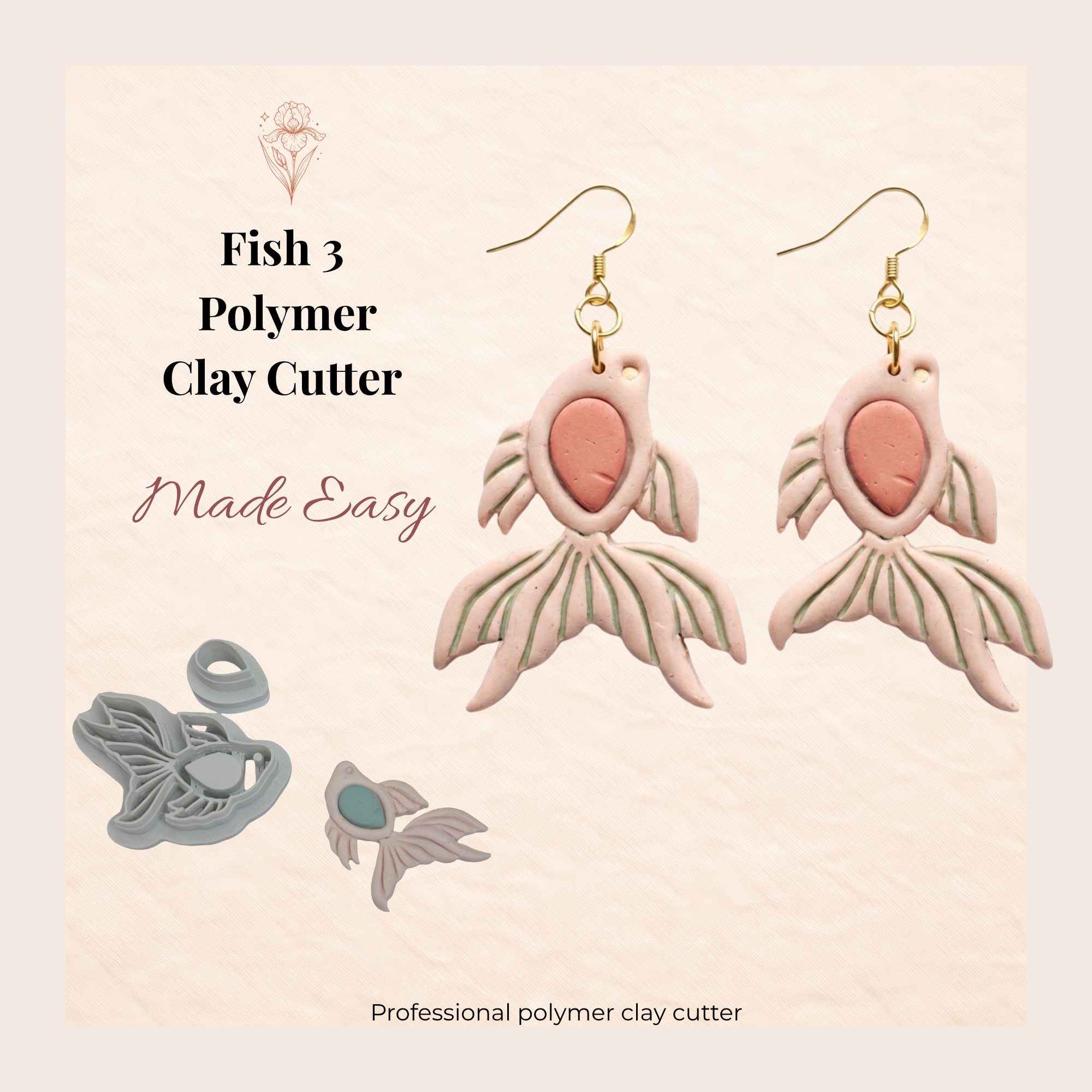 Fish 3 Polymer Clay Cutter 30–50mm | Ocean Earring Cutter | IrisCrafts7